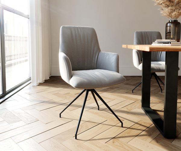 Otočná židle Willa-Flex s područkami Velvet Grey Cross Frame Conical Black 180° Swivel