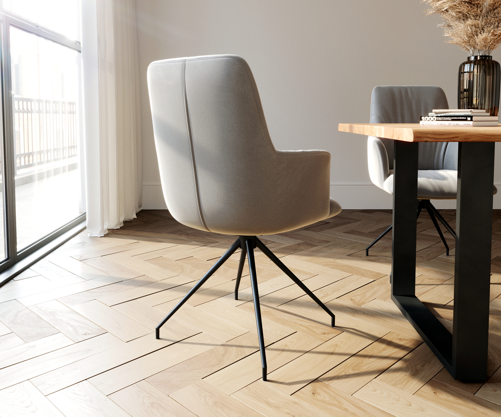 Otočná židle Willa-Flex s područkami Velvet Grey Cross Frame Conical Black 180° Swivel - Image 3