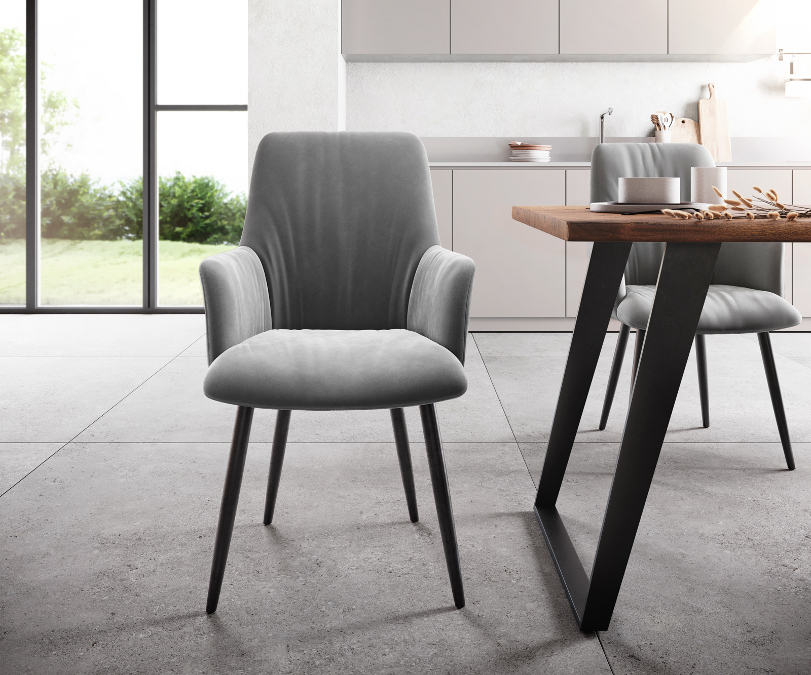 Křeslo Willa-Flex Velvet Grey 4-nohé kuželové černé - Image 2