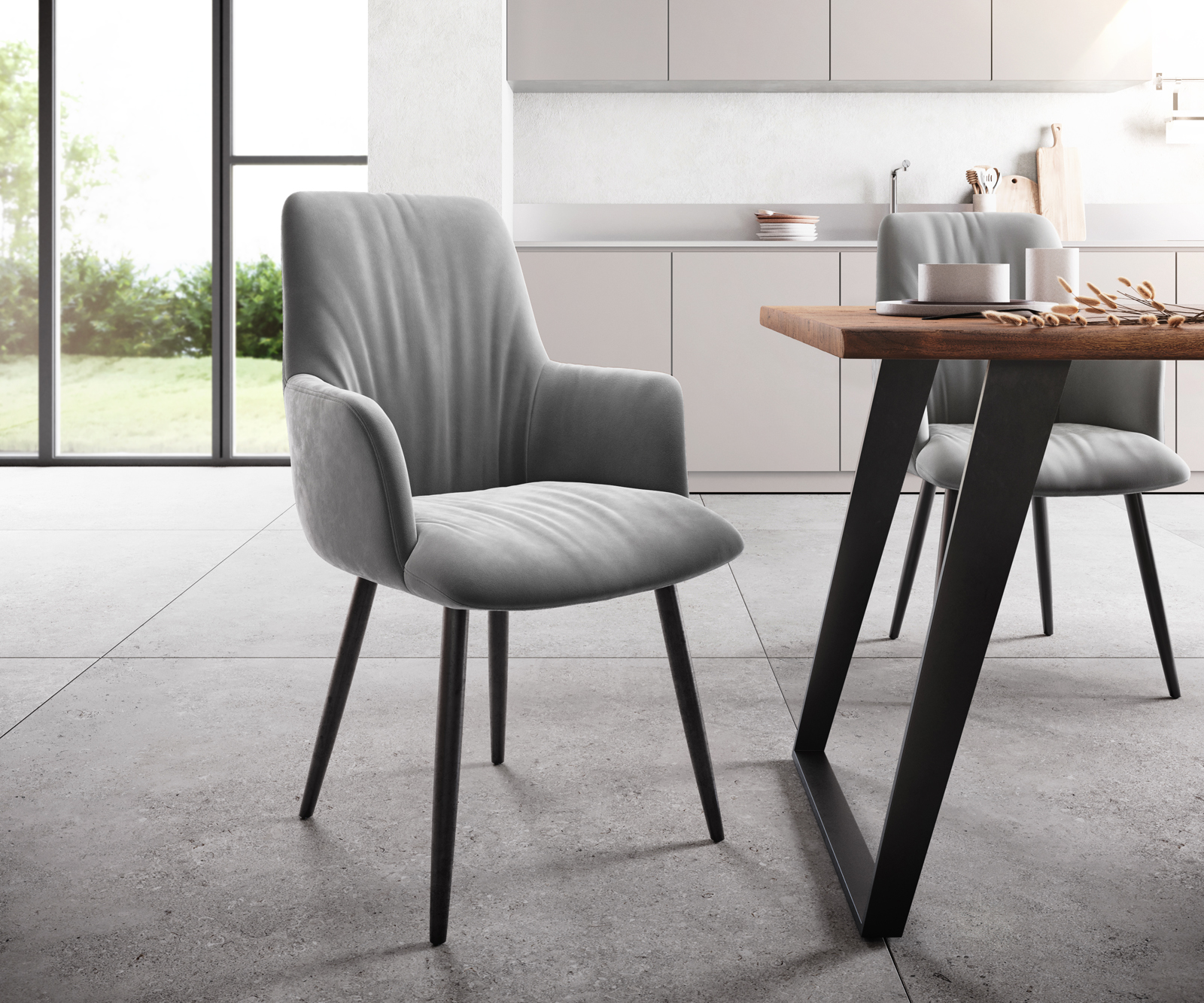 Křeslo Willa-Flex Velvet Grey 4-nohé kuželové černé