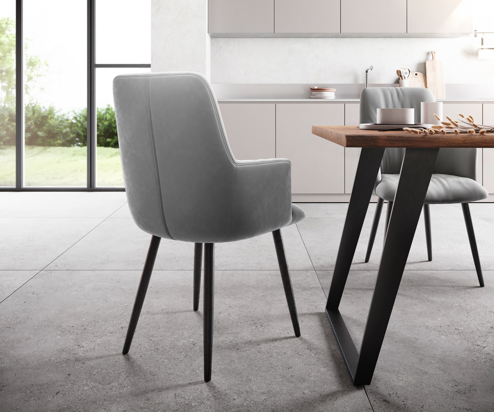 Křeslo Willa-Flex Velvet Grey 4-nohé kuželové černé - Image 3