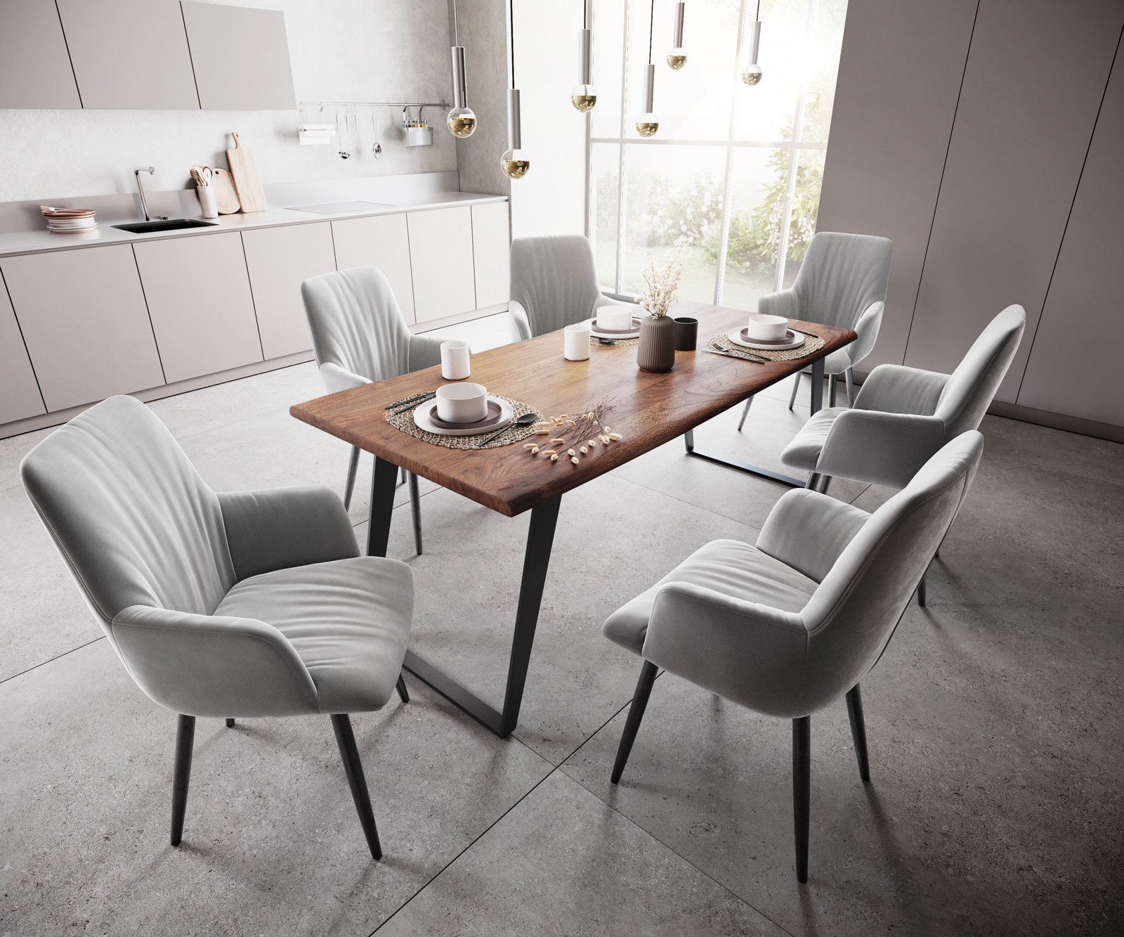 Křeslo Willa-Flex Velvet Grey 4-nohé kuželové černé - Image 5