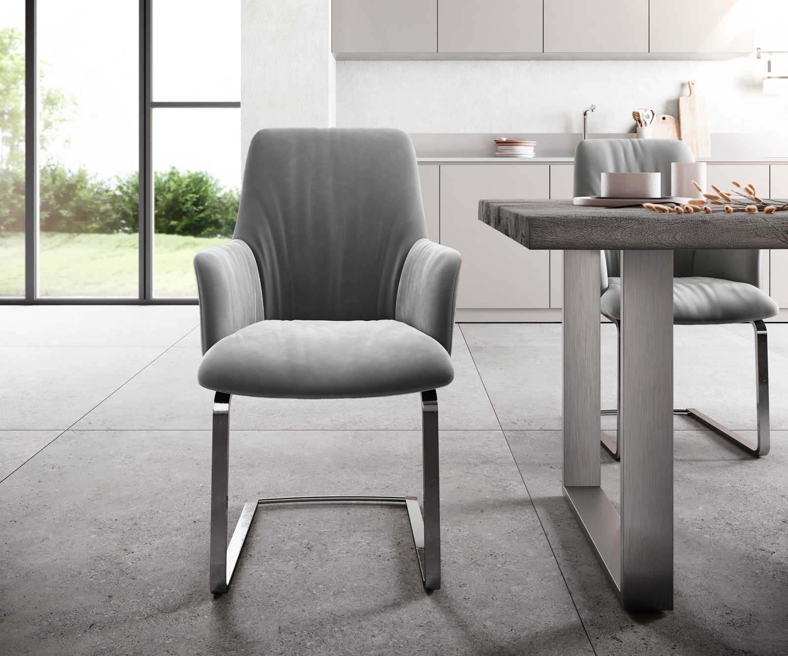 Otočná židle Willa-Flex s područkami Velvet Grey Cantilever Flat Chrome - Image 2