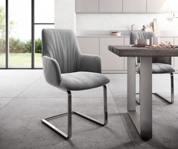 Otočná židle Willa-Flex s područkami Velvet Grey Cantilever Flat Chrome