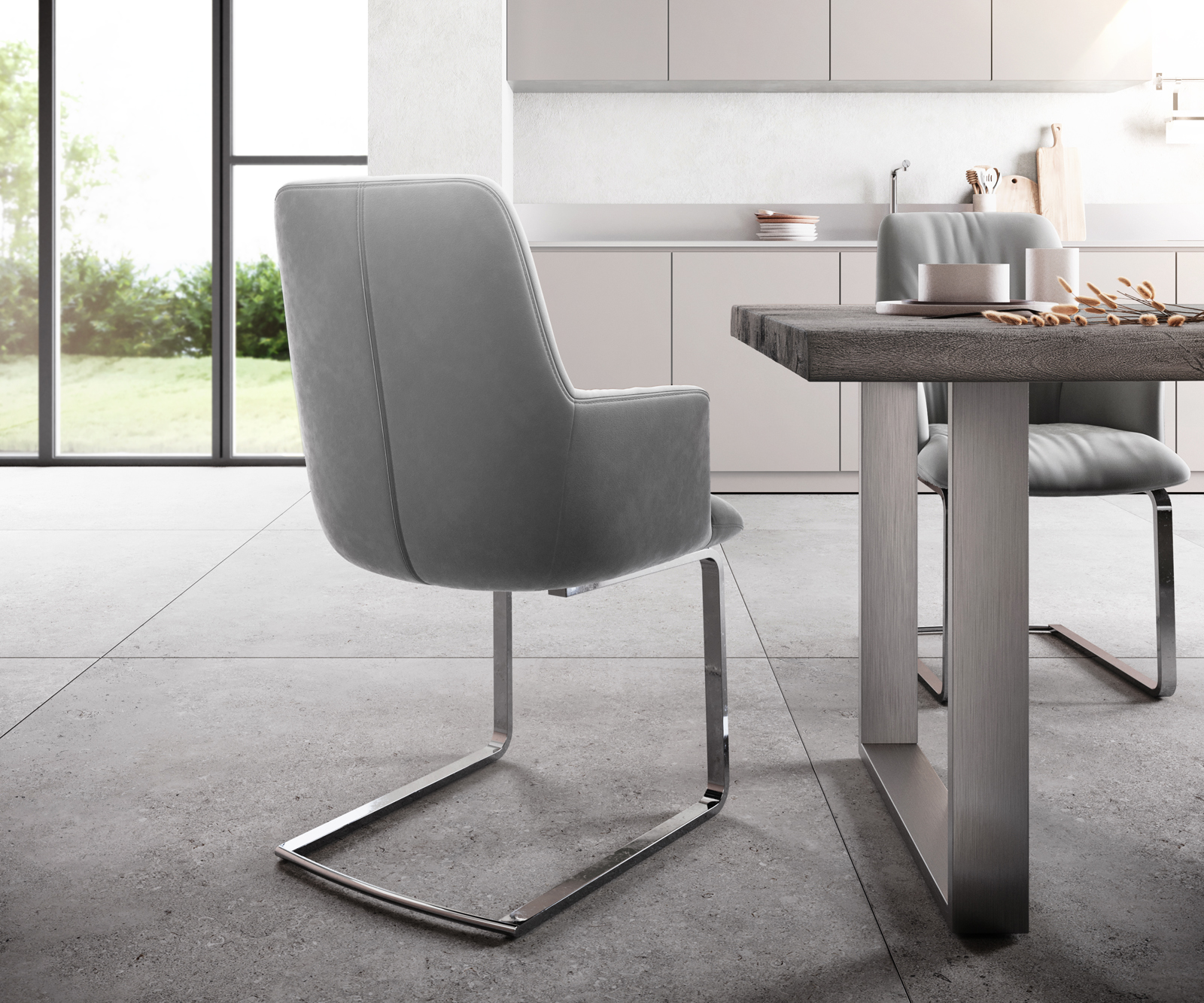 Otočná židle Willa-Flex s područkami Velvet Grey Cantilever Flat Chrome - Image 3