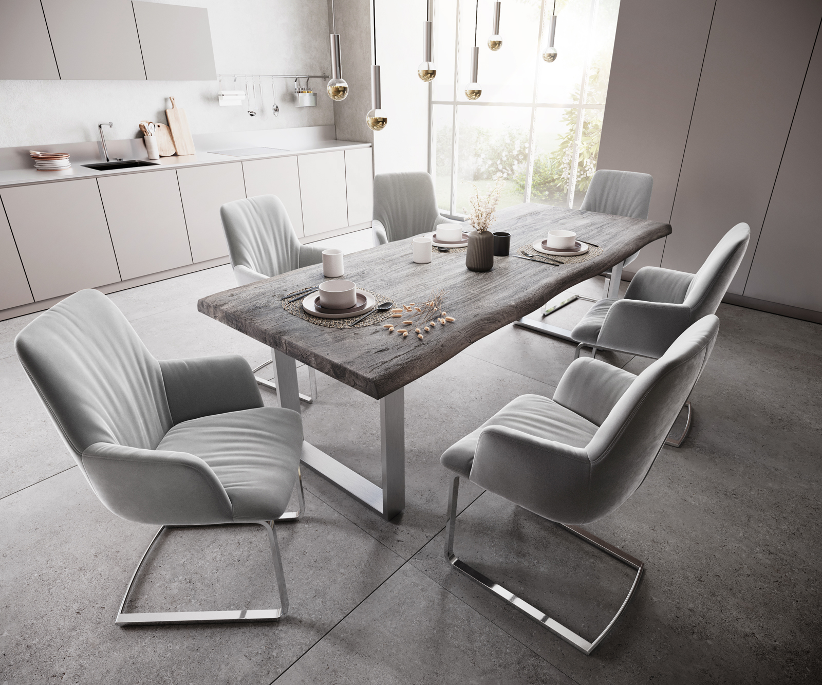 Otočná židle Willa-Flex s područkami Velvet Grey Cantilever Flat Chrome - Image 5