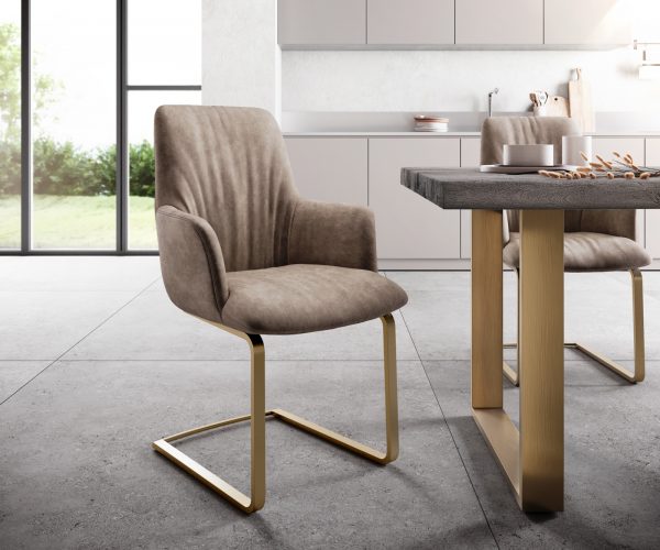 Houpací židle Willa-Flex s područkami Taupe Vintage Cantilever Flat Gold