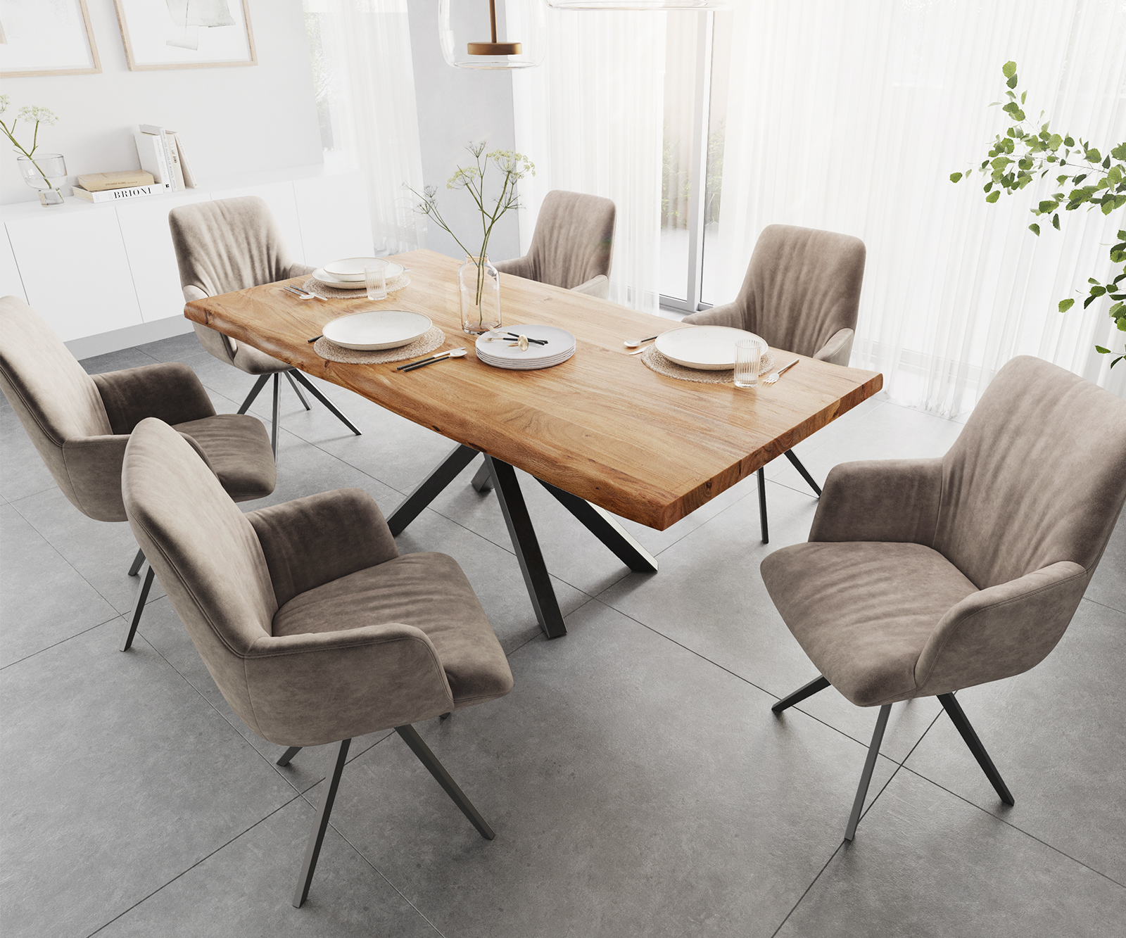 Otočná židle Willa-Flex s područkami křížový rám lemovaný černým mikrovláknem taupe otočný o 180° - Image 5