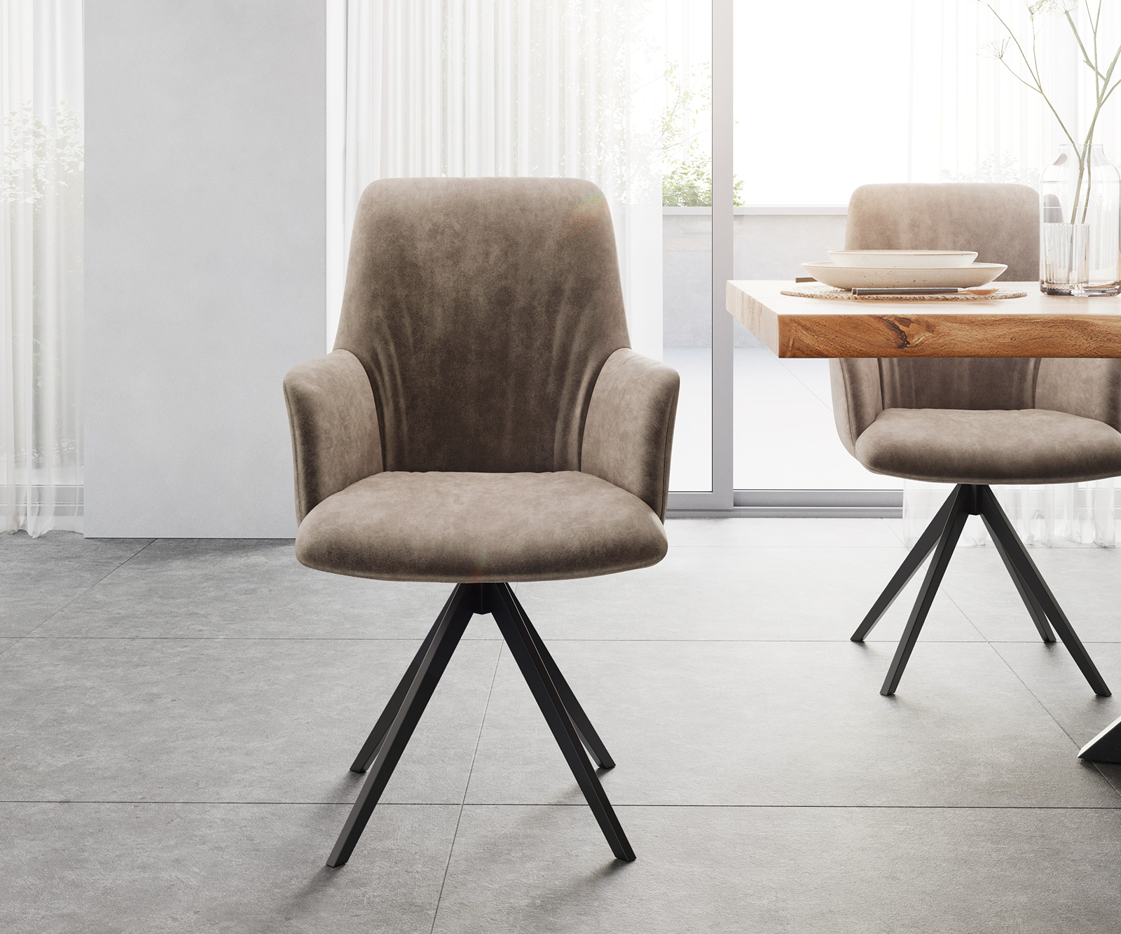 Otočná židle Willa-Flex s područkami křížový rám lemovaný černým mikrovláknem taupe otočný o 180° - Image 2