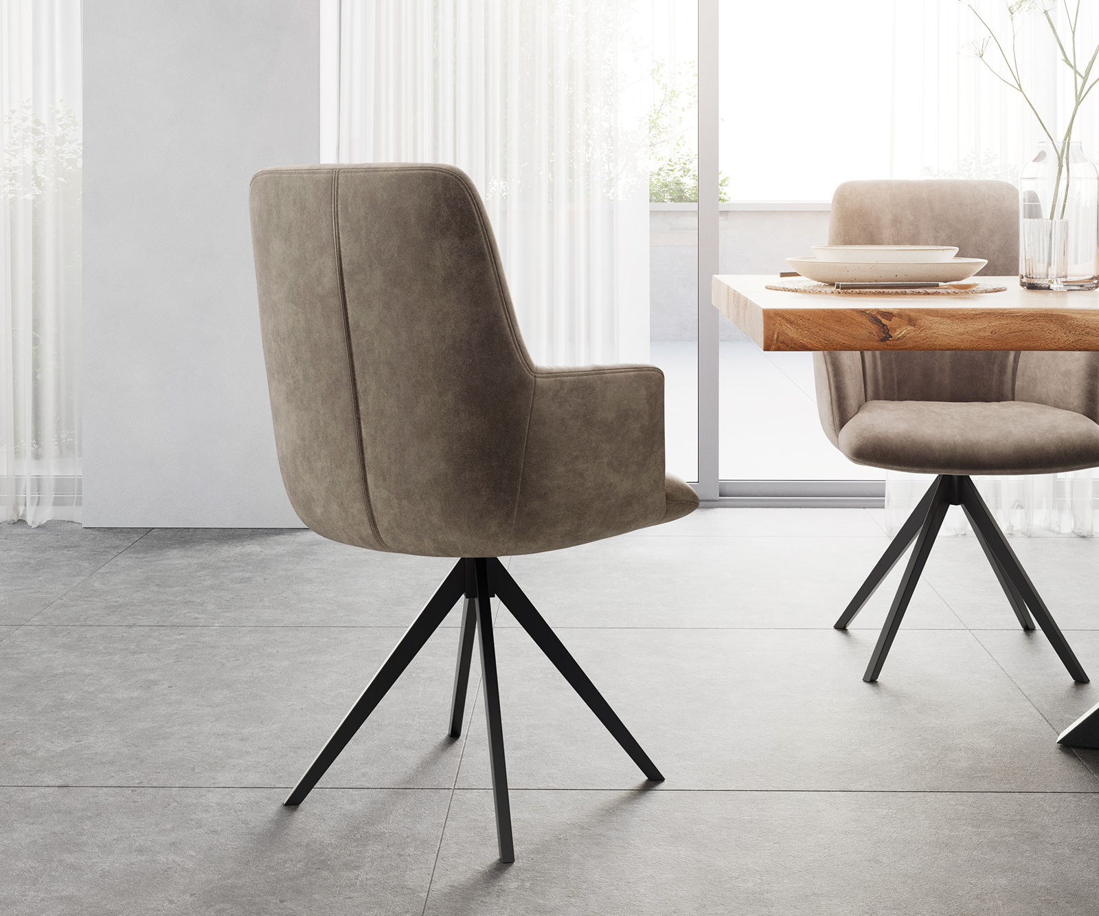 Otočná židle Willa-Flex s područkami křížový rám lemovaný černým mikrovláknem taupe otočný o 180° - Image 3