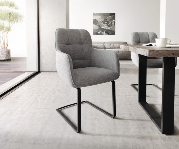 Jídelní židle Juno-Flex konzolová podnož plochá černá texturovaná tkanina světle šedá