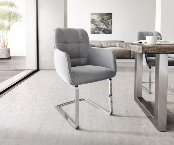 Jídelní židle Juno-Flex s područkami Velvet Grey Cantilever Flat Chrome