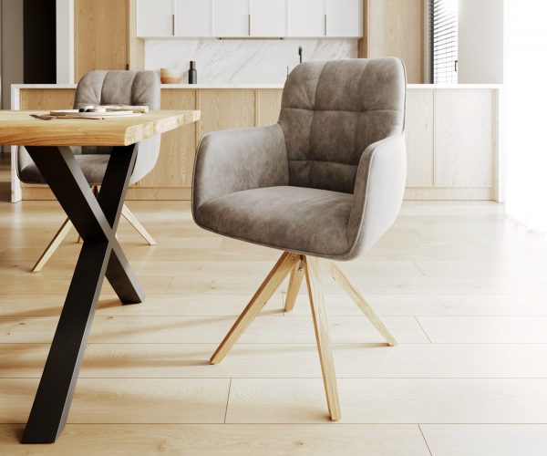 Otočná židle Juno-Flex s područkami Taupe Vintage Dřevěný rám úhlový 180° otočný