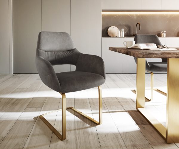 Jídelní židle Yago-Flex s područkami konzolová podnož plochá zlatá mikrovlákno antracitová