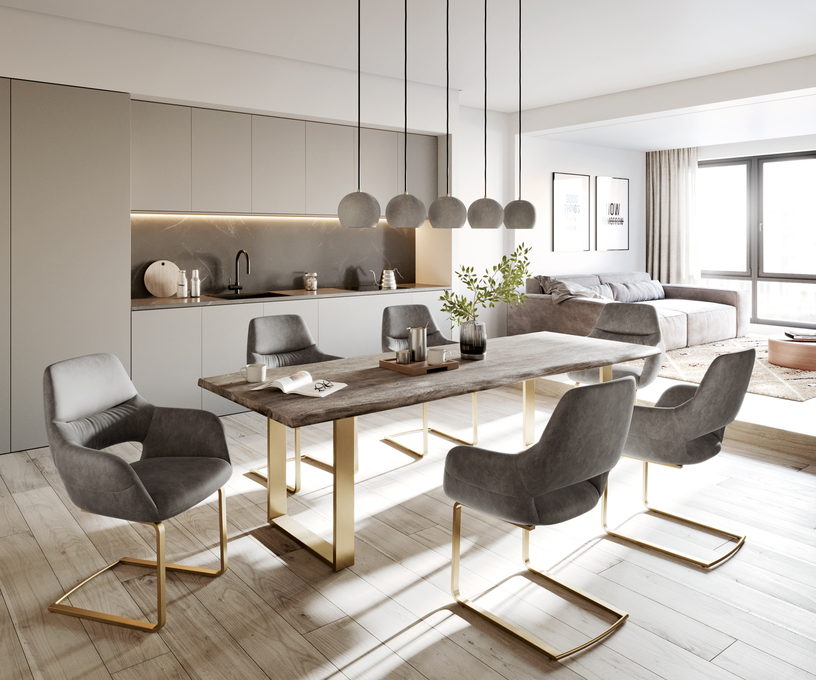 Jídelní židle Yago-Flex s područkami konzolová podnož plochá zlatá mikrovlákno antracitová - Image 5