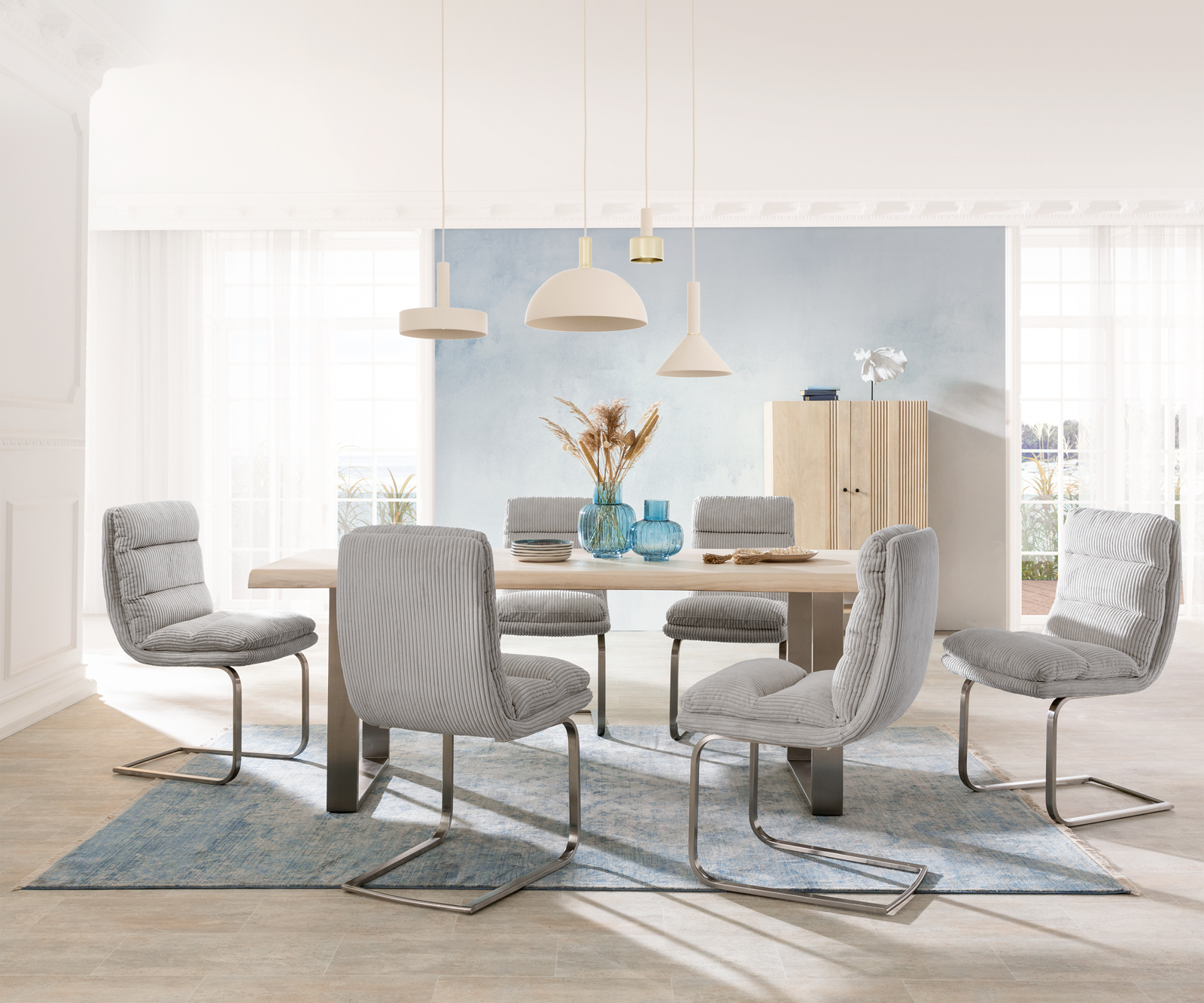 Jídelní židle Abelia-Flex konzolová podnož plochá nerezová ocel manšestr stříbrnošedá - Image 6