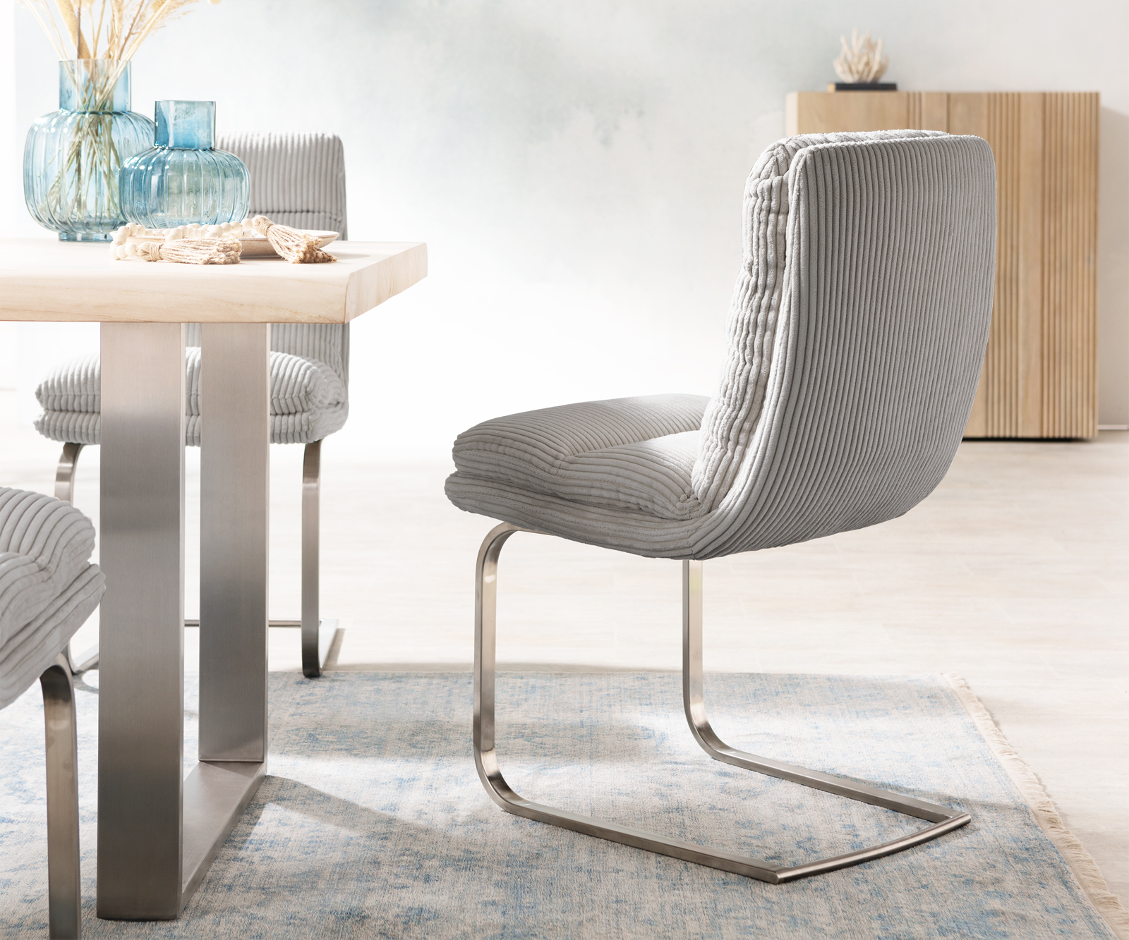 Jídelní židle Abelia-Flex konzolová podnož plochá nerezová ocel manšestr stříbrnošedá - Image 3