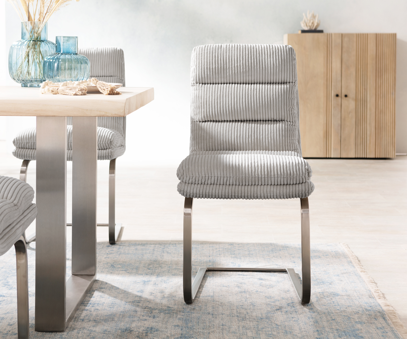 Jídelní židle Abelia-Flex konzolová podnož plochá nerezová ocel manšestr stříbrnošedá - Image 2