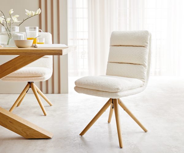 Otočná židle Abelia-Flex Bouclé White Wooden Frame Conical 180° Swivel