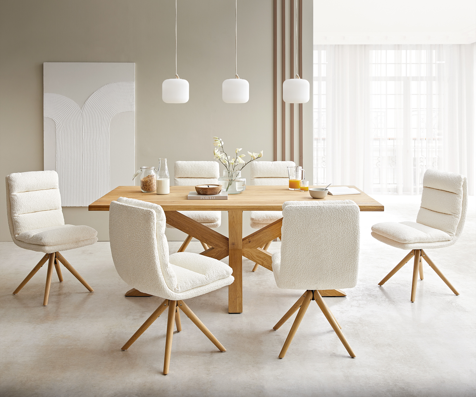 Otočná židle Abelia-Flex Bouclé White Wooden Frame Conical 180° Swivel - Image 6