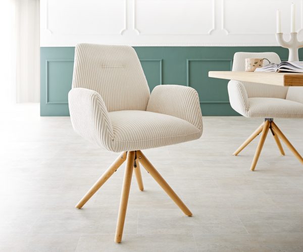 Otočná židle Zoa-Flex dřevěná podnož zaoblená manšestr béžový 180°