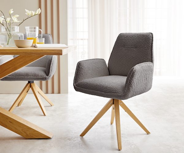 Otočná židle Zoa-Flex dřevěná podnož hranatá bouclé šedá 180°