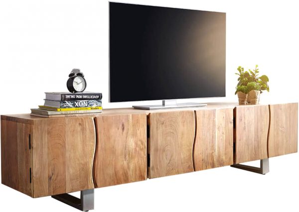 TV szekrény Live-Edge 220 cm akác természetes masszív 6 ajtós - Image 3