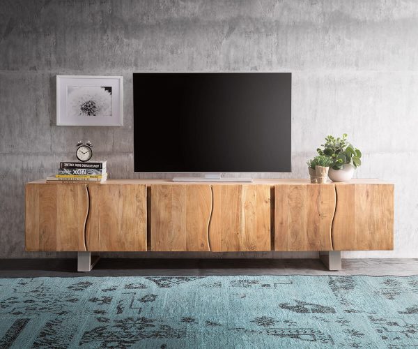 TV szekrény Live-Edge 220 cm akác természetes masszív 6 ajtós - Image 2