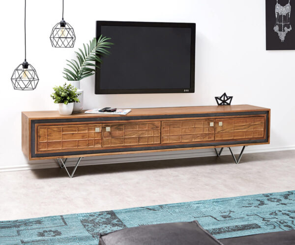 Design TV szekrény Stonegrace 200 cm akác természetes 3D 4 ajtós