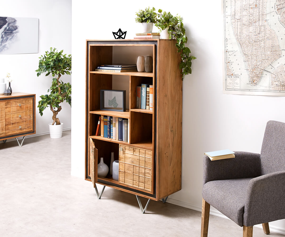 Designer-szekrény Stonegrace 88 cm akác természetes 3D 2 ajtós - Image 4