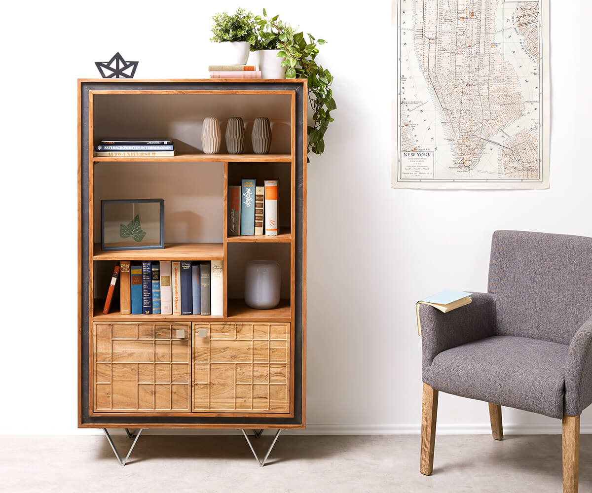 Designer-szekrény Stonegrace 88 cm akác természetes 3D 2 ajtós - Image 2