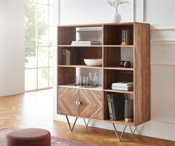 Szekrény Pacino 115 cm sheesham természetes fehér márvány kőlap