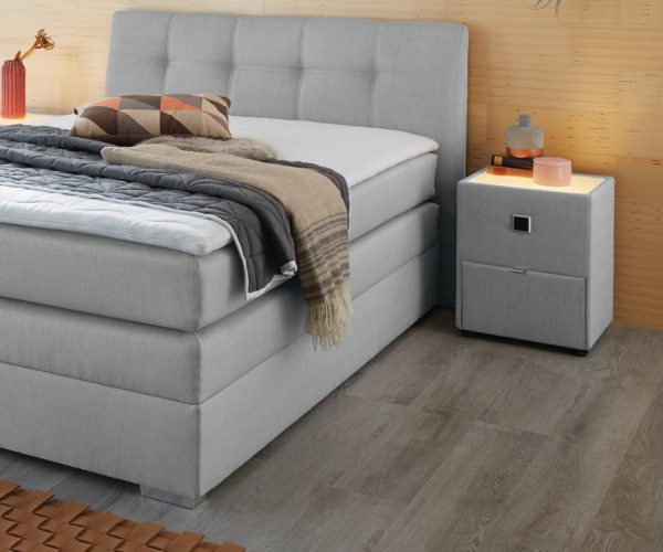 Noční stolek Birol 43x45 cm světle šedá LED osvětlení se zásuvkou