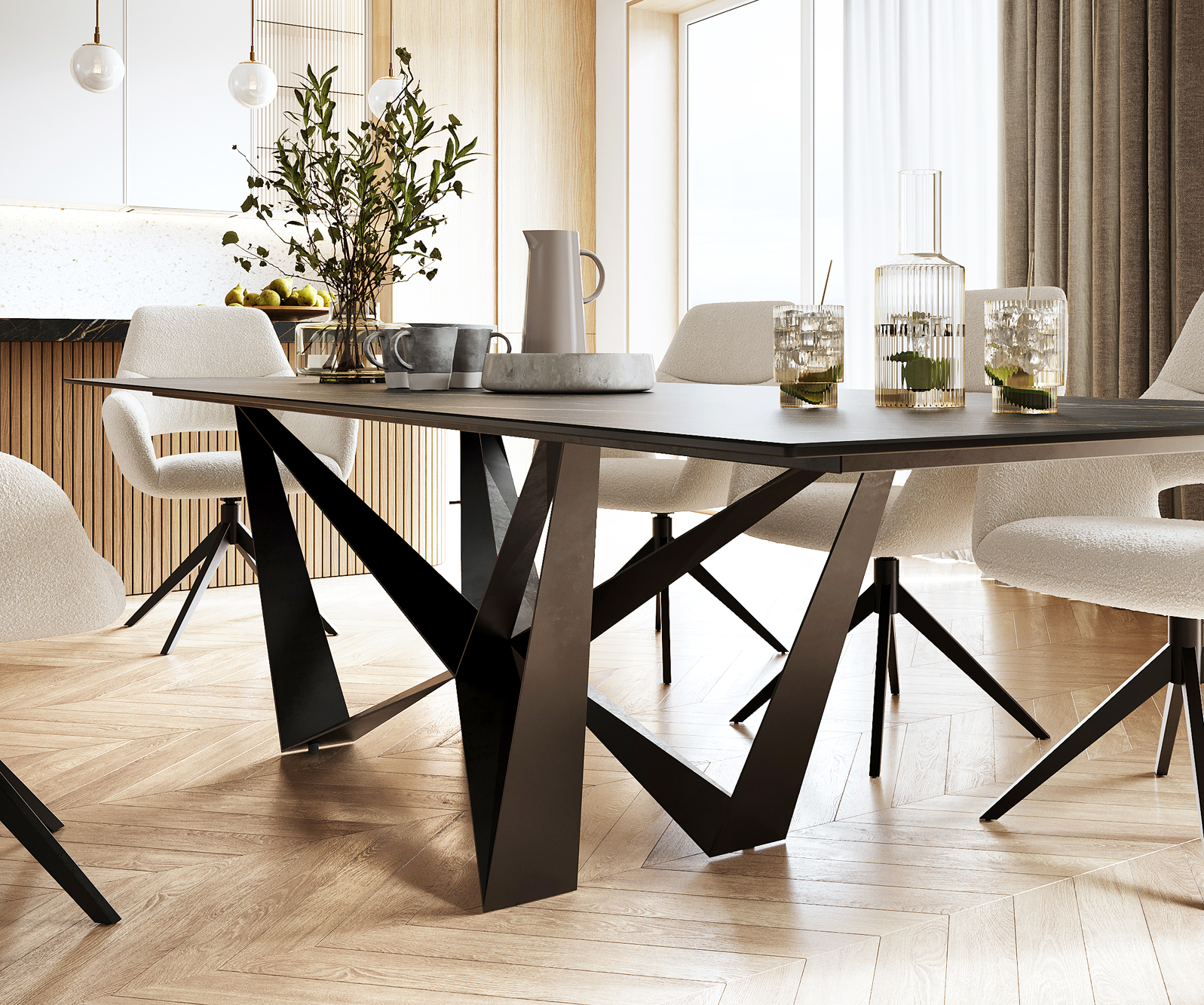 Étkezőasztal Edge 300x100 cm kerámia Laminam®Noir Desir barna középláb laposacél fekete - Image 5