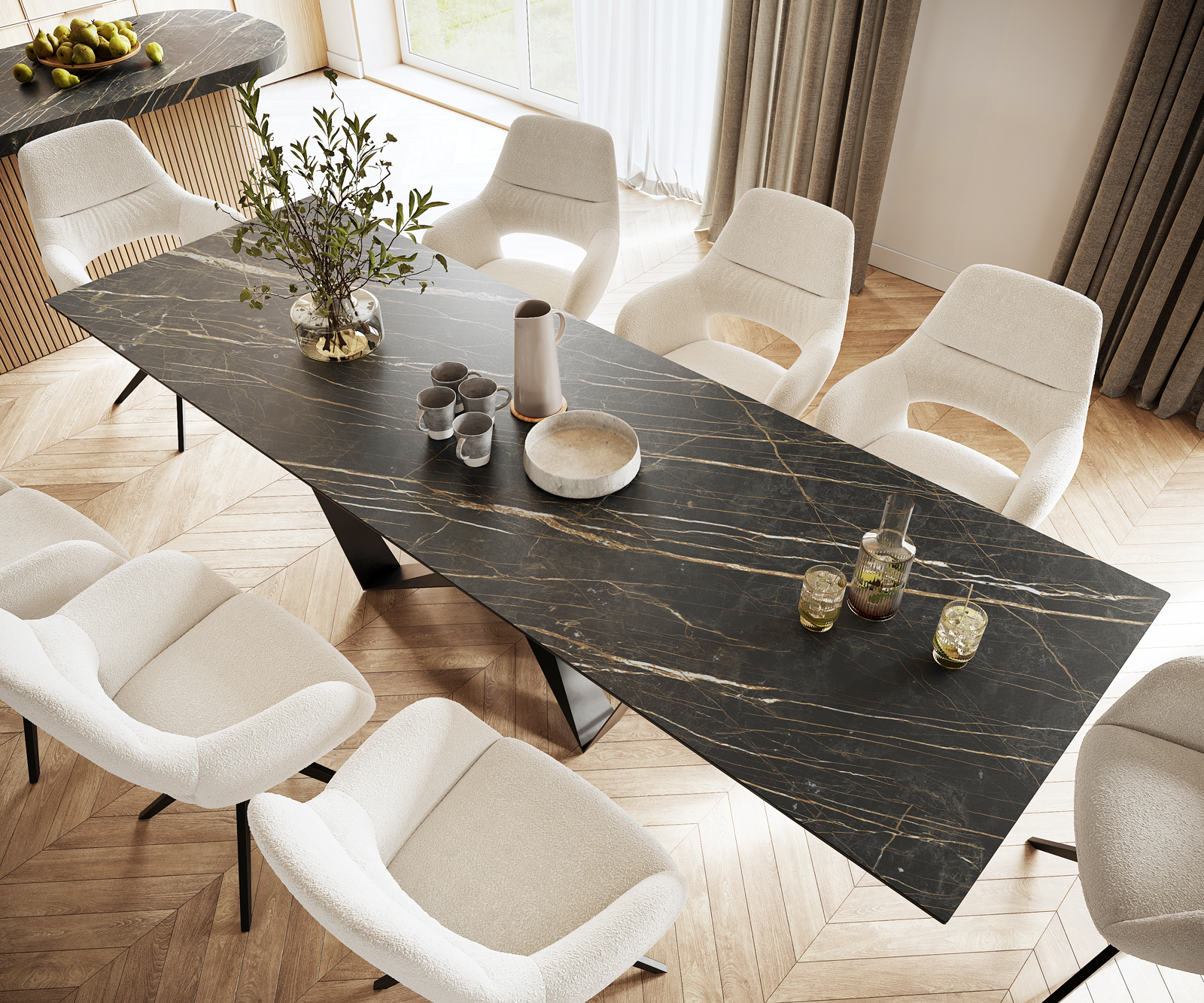 Étkezőasztal Edge 300x100 cm kerámia Laminam®Noir Desir barna középláb laposacél fekete - Image 4