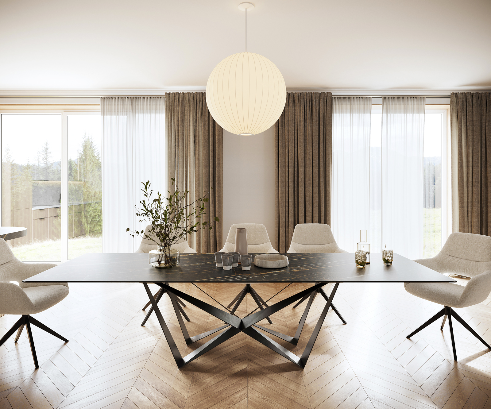 Étkezőasztal Edge 300x100 cm kerámia Laminam®Noir Desir barna középláb laposacél fekete - Image 2