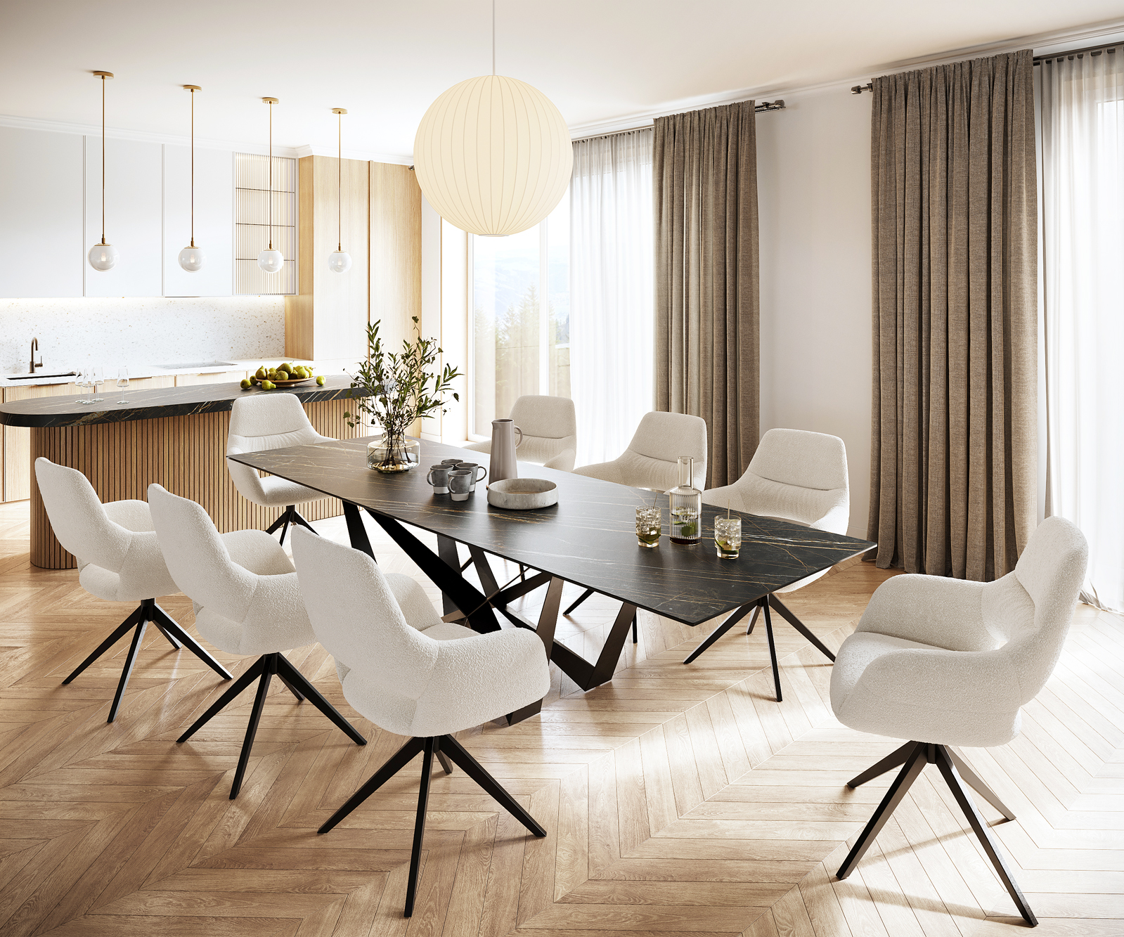 Étkezőasztal Edge 300x100 cm kerámia Laminam®Noir Desir barna középláb laposacél fekete - Image 6