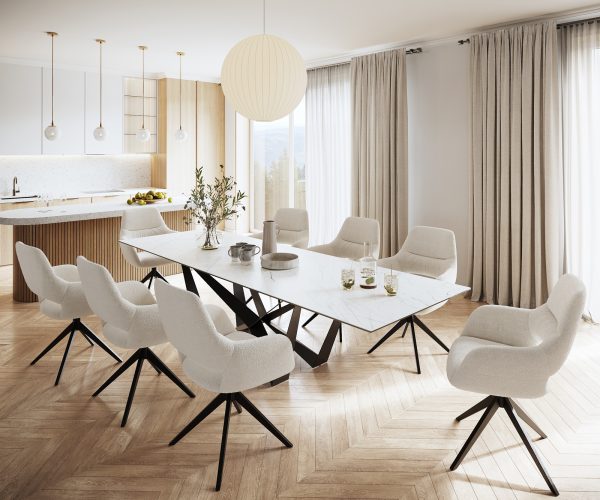 Étkezőasztal Edge 300x100 cm kerámia Laminam® Statuarietto fehér középső láb laposacél fekete - Image 7