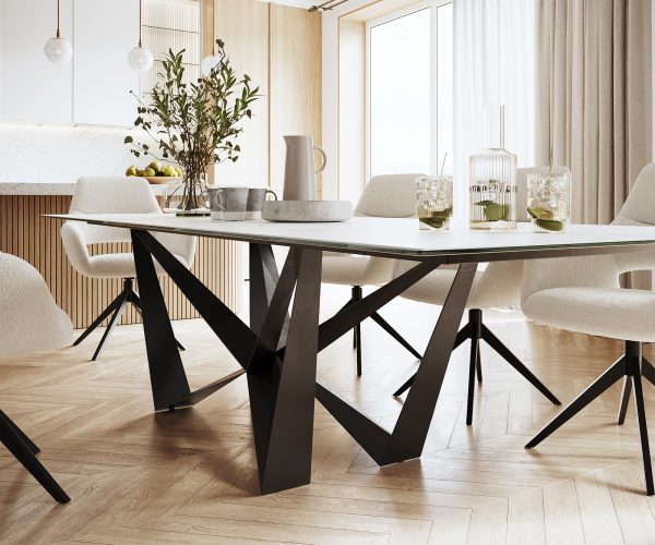 Étkezőasztal Edge 300x100 cm kerámia Laminam® Statuarietto fehér középső láb laposacél fekete - Image 6