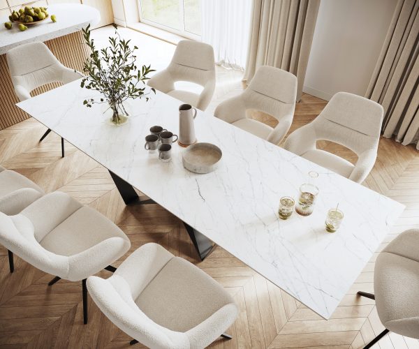 Étkezőasztal Edge 300x100 cm kerámia Laminam® Statuarietto fehér középső láb laposacél fekete - Image 4
