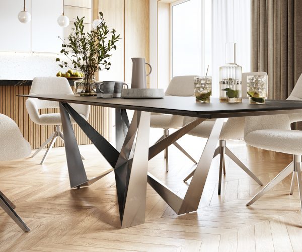 Étkezőasztal Edge 300x100 cm kerámia Laminam®Noir Desir barna pókháló laposacél rozsdamentes acél - Image 5