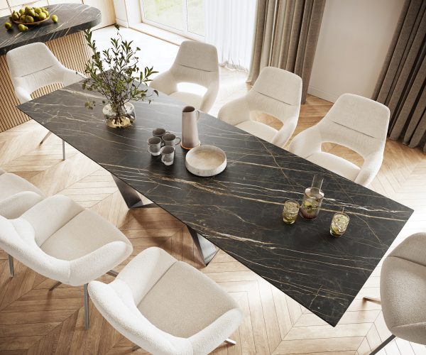 Étkezőasztal Edge 300x100 cm kerámia Laminam®Noir Desir barna pókháló laposacél rozsdamentes acél - Image 4