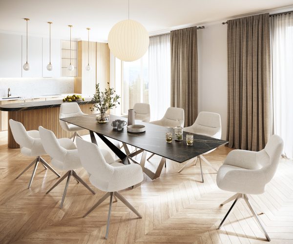Étkezőasztal Edge 300x100 cm kerámia Laminam®Noir Desir barna pókháló laposacél rozsdamentes acél - Image 6