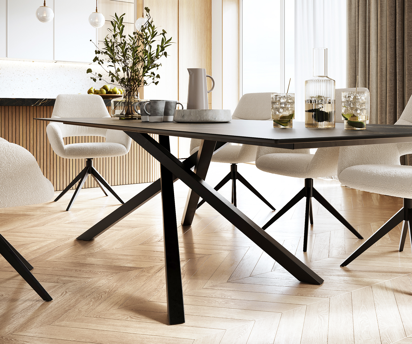 Étkezőasztal Edge 300x100 cm Laminam®Noir Desir barna kerámia középső láb kereszt fekete - Image 5