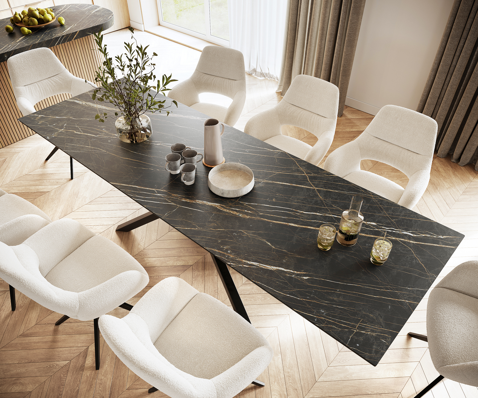 Étkezőasztal Edge 300x100 cm Laminam®Noir Desir barna kerámia középső láb kereszt fekete - Image 4