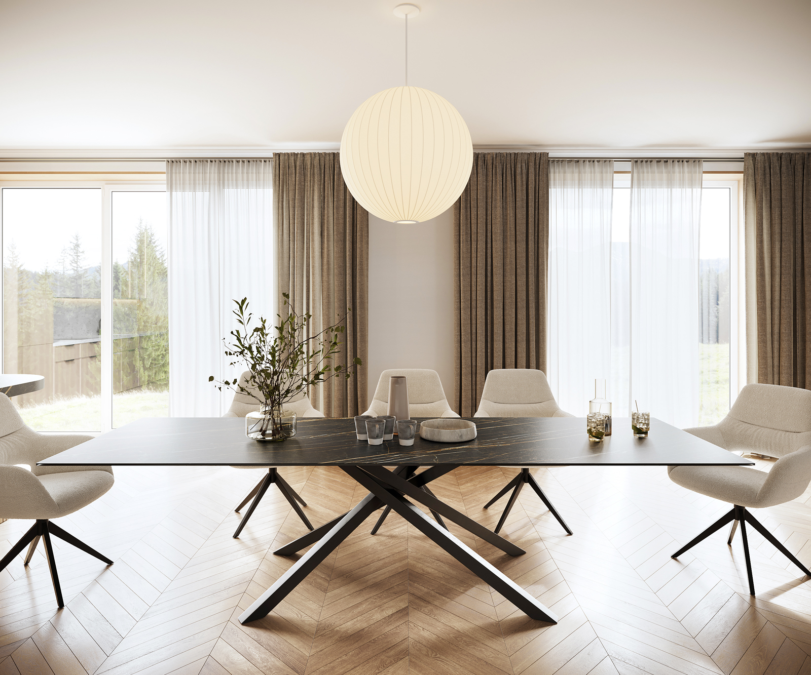 Étkezőasztal Edge 300x100 cm Laminam®Noir Desir barna kerámia középső láb kereszt fekete - Image 2