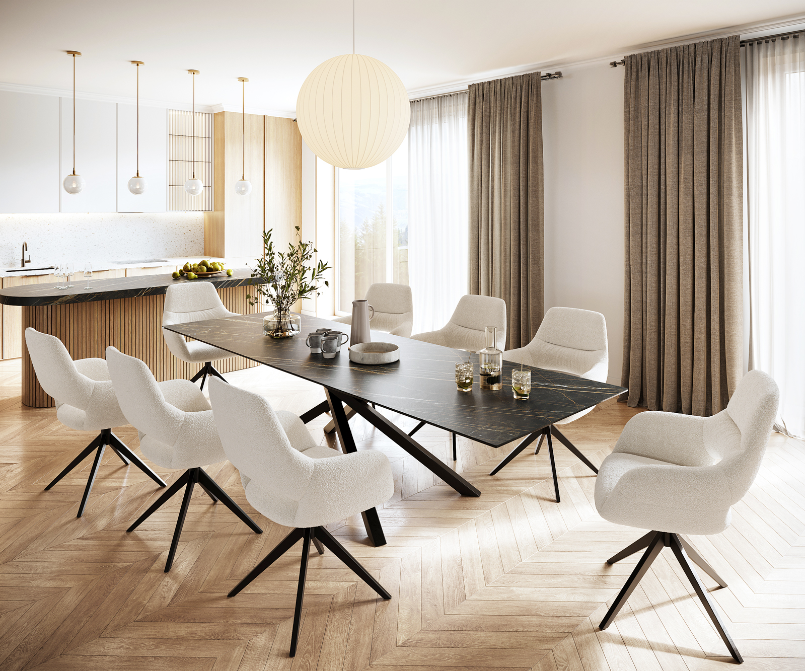 Étkezőasztal Edge 300x100 cm Laminam®Noir Desir barna kerámia középső láb kereszt fekete - Image 6