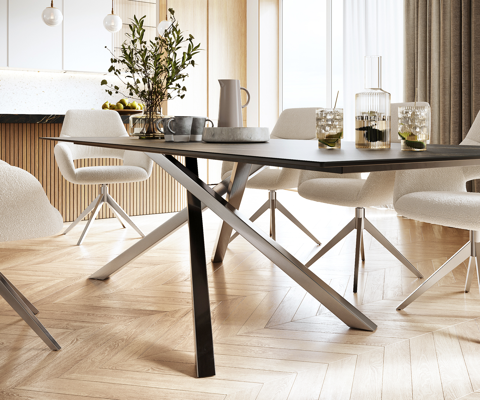 Étkezőasztal Edge 300x100 cm kerámia Laminam®Noir Desir barna kereszt láb téglalap rozsdamentes acél - Image 5