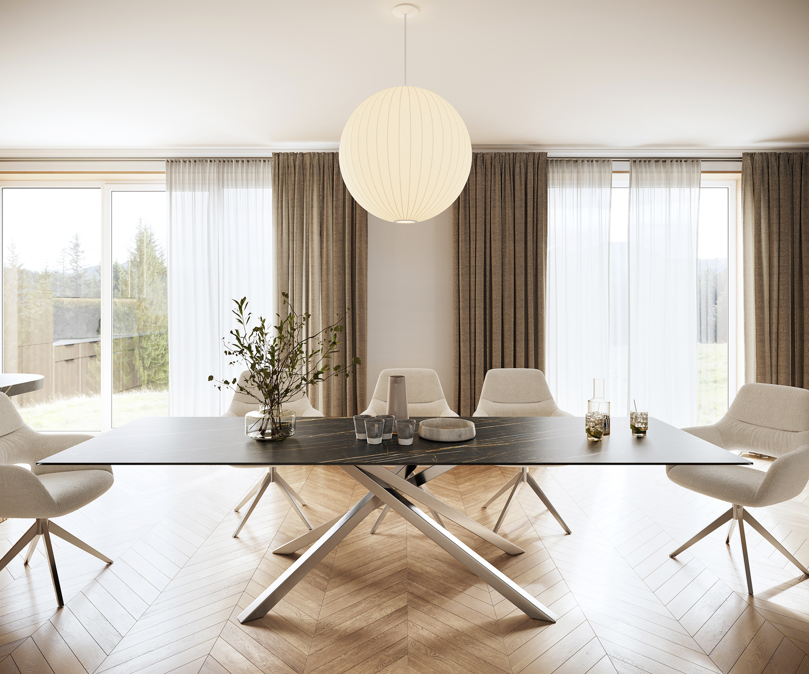 Étkezőasztal Edge 300x100 cm kerámia Laminam®Noir Desir barna kereszt láb téglalap rozsdamentes acél - Image 2