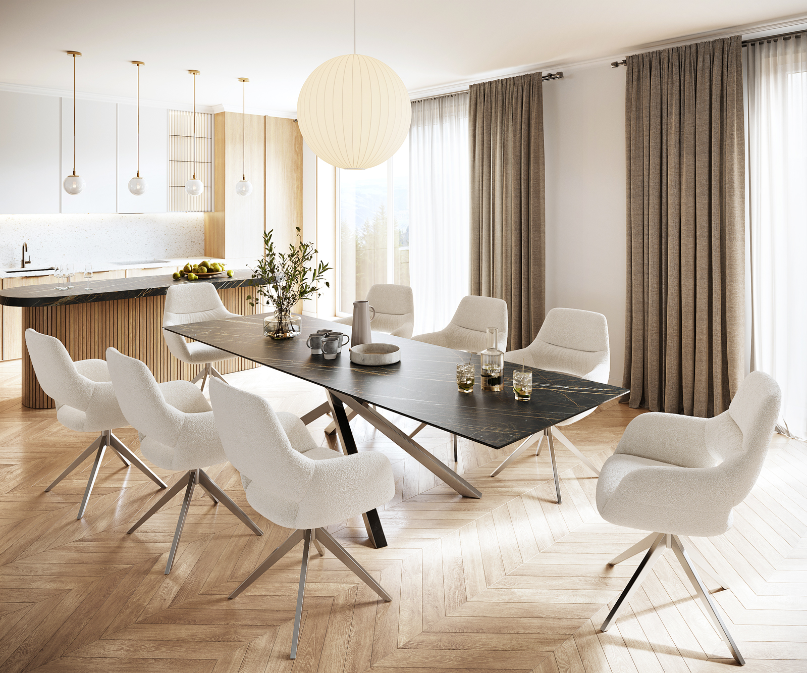 Étkezőasztal Edge 300x100 cm kerámia Laminam®Noir Desir barna kereszt láb téglalap rozsdamentes acél - Image 6